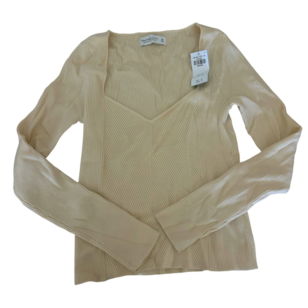 NWT ABERCROMBIE BEIGE SOFT A&F MEDIUM RIBBED SWEATER
